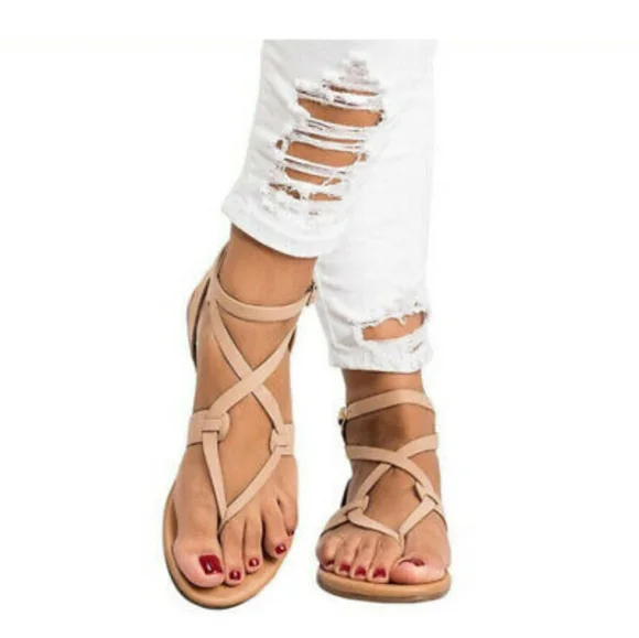 Ladies Open Toe Ankle Strap Gladiator Flat Sandals - Picture 1 of 2